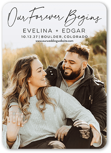 Our Forever Begins Save The Date, White, 5x7 Flat, Matte, Signature Smooth Cardstock, Rounded