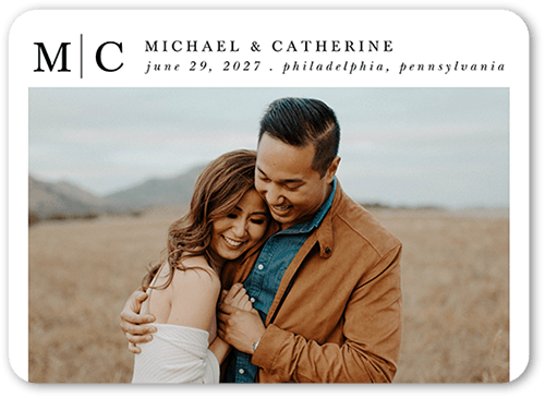 Aligned Date Save The Date, White, 5x7 Flat, Pearl Shimmer Cardstock, Rounded, White