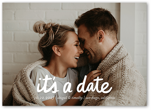 Date Is Set Save The Date, White, 5x7 Flat, Standard Smooth Cardstock, Square, White