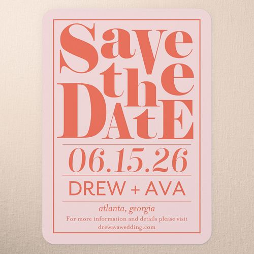 Romantic Reminder Save The Date, Pink, 5x7 Flat, 100% Recycled Cardstock ?, Rounded