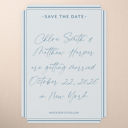 Momentous Memo Save The Date, Blue, 5x7 Flat, Matte, Signature Smooth Cardstock, Ticket