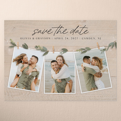 Charming Clips Save The Date, Beige, 5x7 Flat, Standard Smooth Cardstock, Square