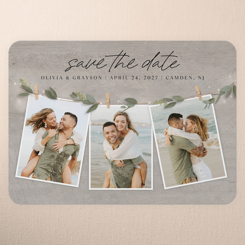 Charming Clips Save The Date, Gray, 5x7 Flat, Pearl Shimmer Cardstock, Rounded, Gray