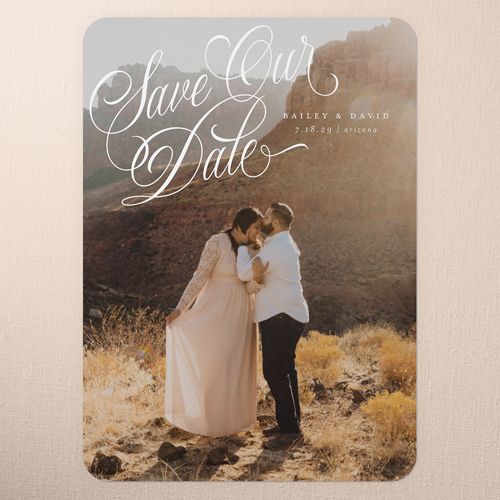 Scripted Keepsake Save The Date, White, 5x7 Flat, Matte, Signature Smooth Cardstock, Rounded, White