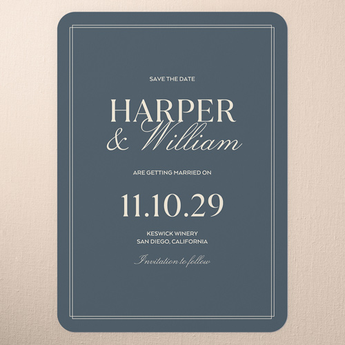Timeless Union Save The Date, Blue, 5x7 Flat, 100% Recycled Cardstock , Rounded, Navy
