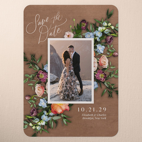 Stunning Bouquet Save The Date, Brown, 5x7 Flat, Pearl Shimmer Cardstock, Rounded, Brown