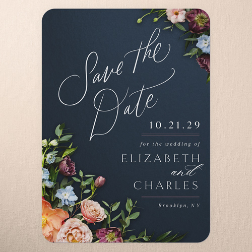 Stunning Corners Save The Date, Blue, 5x7 Flat, Standard Smooth Cardstock, Rounded, Navy