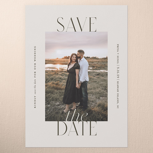 Classy Showcase Save The Date, Beige, 5x7 Flat, Pearl Shimmer Cardstock, Square, Nude