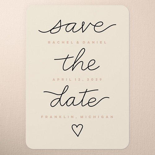 Novel Penmanship Save The Date, Beige, 5x7 Flat, 100% Recycled Cardstock , Rounded, Beige