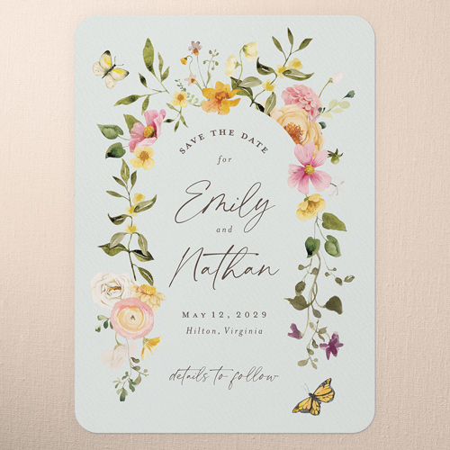 Floral Embrace Save The Date, Green, 5x7 Flat, Matte, Signature Smooth Cardstock, Rounded, Mint