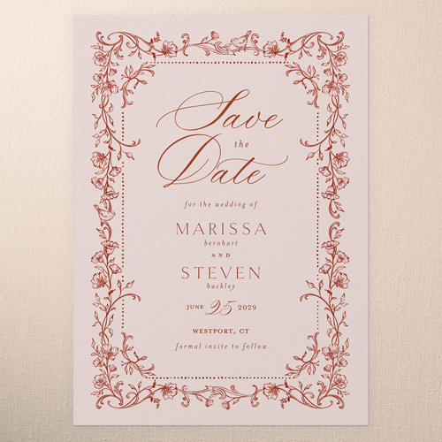 Framed Fantasy Save The Date, Pink, 5x7 Flat, 100% Recycled Cardstock , Square, Flamingo