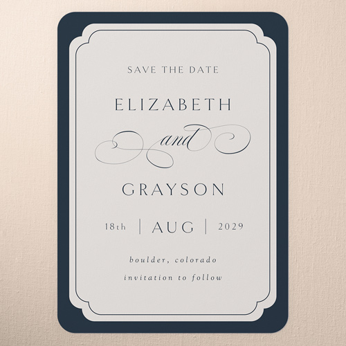 Enduring Text Save The Date, Blue, 5x7 Flat, Matte, Signature Smooth Cardstock, Rounded, Navy