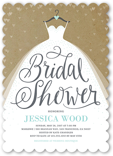 Dreamy Wedding Dress Bridal Shower Invitation, White, White, Pearl Shimmer Cardstock, Scallop