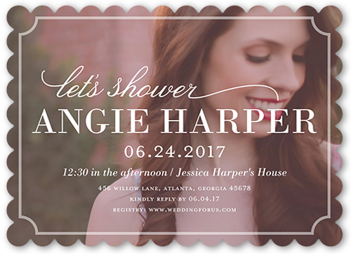 Ticket Corners Bridal Shower Invitation, Pink, Pearl Shimmer Cardstock, Scallop