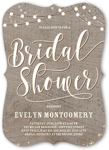 String The Lights Bridal Shower Invitation, Grey, Pearl Shimmer Cardstock, Bracket