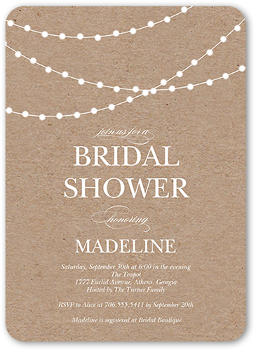 Hanging Lights Bridal Shower Invitation, Beige, Pearl Shimmer Cardstock, Rounded