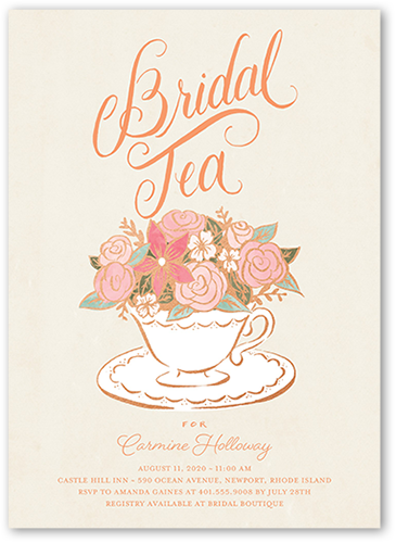 Floral Teacup Bridal Shower Invitation, Beige, Matte, Signature Smooth Cardstock, Square