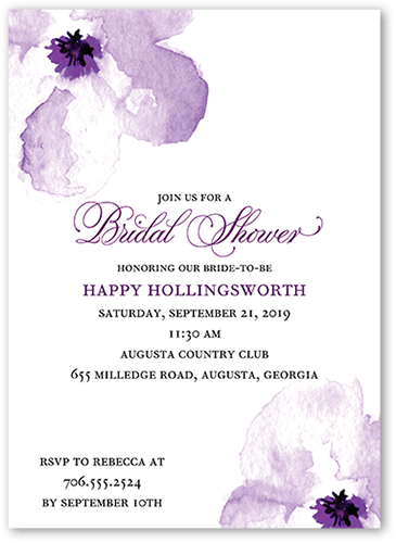Floral Gallery Bridal Shower Invitation, Purple, 5x7 Flat, Luxe Double-Thick Cardstock, Square