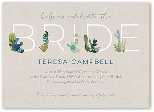 Desert Greenery Bridal Shower Invitation, Beige, 5x7 Flat, Standard Smooth Cardstock, Square