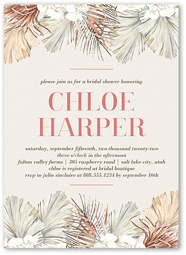 Exquisite Flowers Bridal Shower Invitation, Beige, 5x7 Flat, 100% Recycled Cardstock , Square, Rye