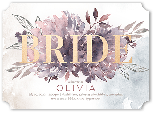 Watercolor Flowers Bridal Shower Invitation, Purple, 5x7 Flat, Matte, Signature Smooth Cardstock, Ticket, White