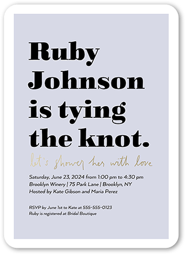 Celebrate The Tying Bridal Shower Invitation, Grey, 5x7 Flat, 100% Recycled Cardstock , Rounded, Dove Gray