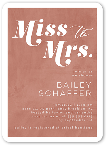 New Mrs Bridal Shower Invitation, Orange, 5x7 Flat, Standard Smooth Cardstock, Rounded, Sedona