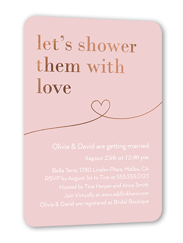 Shower With Love Bridal Shower Invitation, Pink, Rose Gold Foil, 5x7, Pearl Shimmer Cardstock, Rounded