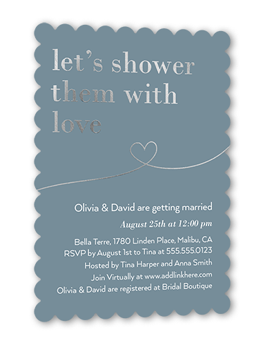 Shower With Love Bridal Shower Invitation, Silver Foil, Grey, 5x7, Pearl Shimmer Cardstock, Scallop
