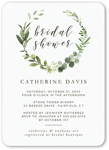 Bridal Wreath Bridal Shower Invitation, White, 5x7, Matte, Signature Smooth Cardstock, Rounded