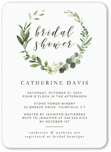 Bridal Wreath Bridal Shower Invitation, White, 5x7 Flat, Standard Smooth Cardstock, Rounded