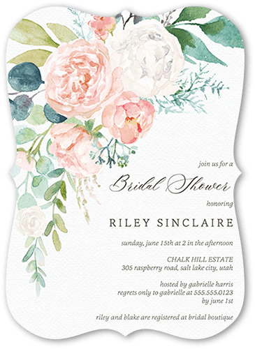 Pastel Bouquet Bridal Shower Invitation, White, 5x7 Flat, Pearl Shimmer Cardstock, Bracket