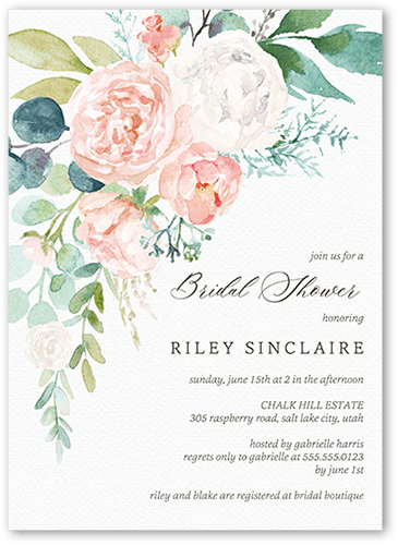 Pastel Bouquet Bridal Shower Invitation, White, 5x7, Luxe Double-Thick Cardstock, Square