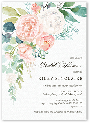 Pastel Bouquet Bridal Shower Invitation, White, 5x7 Flat, Standard Smooth Cardstock, Square