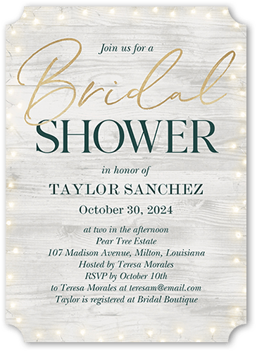 Rustic Lit Bridal Shower Invitation, Gray, 5x7, Pearl Shimmer Cardstock, Ticket