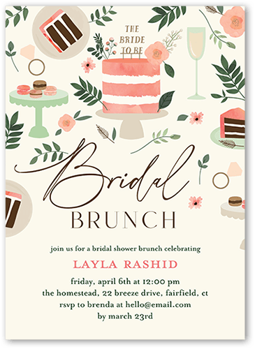 Beautiful Brunch Bridal Shower Invitation, Beige, 5x7 Flat, 100% Recycled Cardstock , Square
