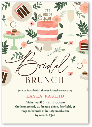 Beautiful Brunch Bridal Shower Invitation, Beige, 5x7 Flat, Pearl Shimmer Cardstock, Square