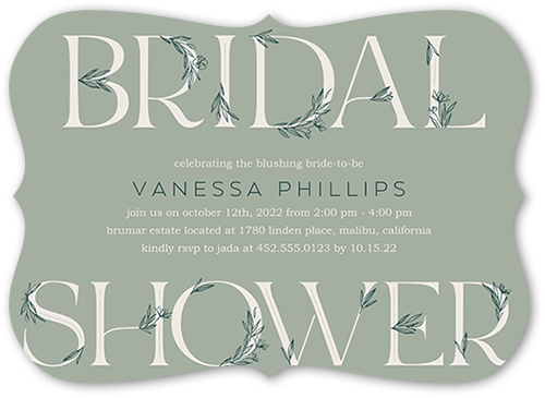 Green Floral Bridal Bridal Shower Invitation, Green, 5x7, Pearl Shimmer Cardstock, Bracket