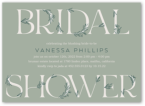Green Floral Bridal Bridal Shower Invitation, Green, 5x7, Standard Smooth Cardstock, Square