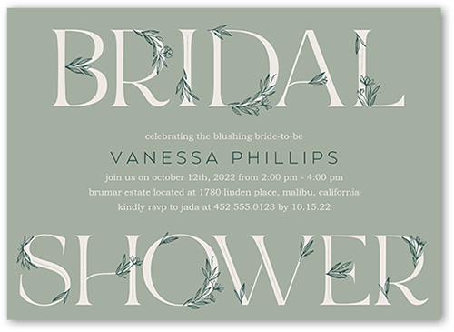 Green Floral Bridal Bridal Shower Invitation, Green, 5x7 Flat, 100% Recycled Cardstock , Square