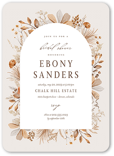 Bohemian Sprigs Bridal Shower Invitation, Gray, 5x7 Flat, 100% Recycled Cardstock ?, Rounded