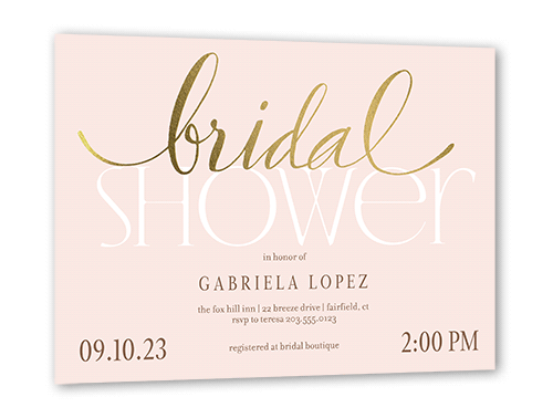 Modern Bride Bridal Shower Invitation, Gold Foil, Pink, 5x7 Flat, Matte, Signature Smooth Cardstock, Square