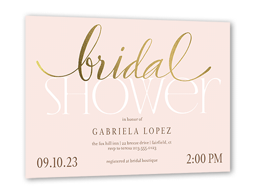Modern Bride Bridal Shower Invitation, Gold Foil, Pink, 5x7 Flat, Luxe Double-Thick Cardstock, Square, Chenille