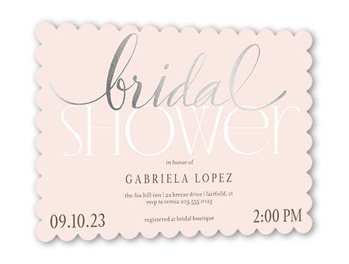 Modern Bride Bridal Shower Invitation, Pink, Silver Foil, 5x7 Flat, Matte, Signature Smooth Cardstock, Scallop