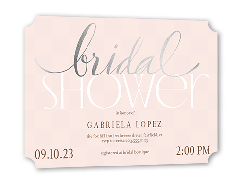 Modern Bride Bridal Shower Invitation, Pink, Silver Foil, 5x7, Pearl Shimmer Cardstock, Ticket