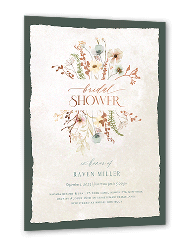 Wild Greenery Bridal Shower Invitation, Rose Gold Foil, Green, 5x7 Flat, Pearl Shimmer Cardstock, Square