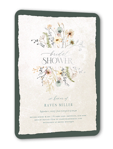 Wild Greenery Bridal Shower Invitation, Green, Silver Foil, 5x7 Flat, Pearl Shimmer Cardstock, Rounded