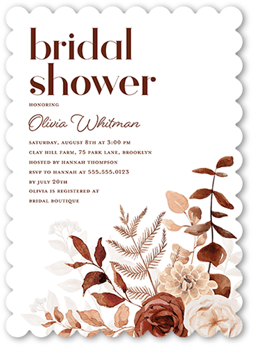 Autumn Colors Bridal Shower Invitation, White, none, 5x7 Flat, Pearl Shimmer Cardstock, Scallop