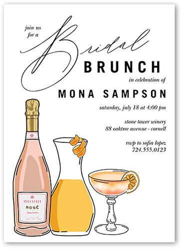Time For Bubbly Bridal Shower Invitation, White, 5x7 Flat, Standard Smooth Cardstock, Square