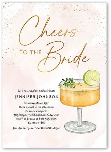 Cheers To The Bride Bridal Shower Invitation, Orange, 5x7 Flat, Pearl Shimmer Cardstock, Square